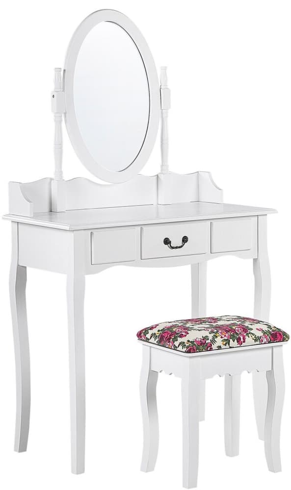 Tavolino da toeletta specchio ovale sgabello 1 cassetto bianco SOLEIL Tavolino da toilette Beliani 759226300000 N. figura 1