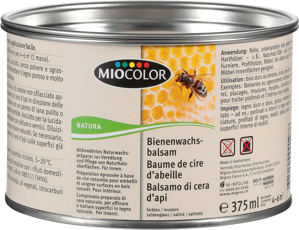 Balsamo di cera d'api Incolore 250g Oli + cere per legno Miocolor 661115000000 N. figura 1