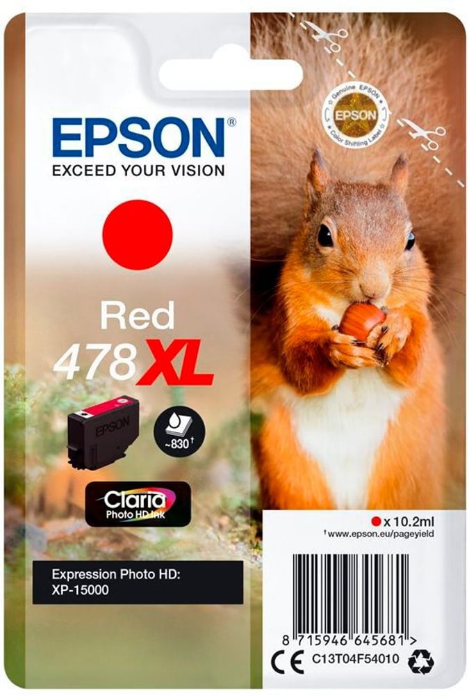 Singlepack Red 478XL Squirrel Clara Photo HD Ink Cartouche d’encre Epson 785302432156 Photo no. 1