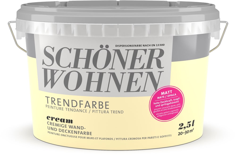 Vernice di tendenza opaca Cream 2.5 l Pittura per pareti Schöner Wohnen 660907700000 Contenuto 2.5 l N. figura 1
