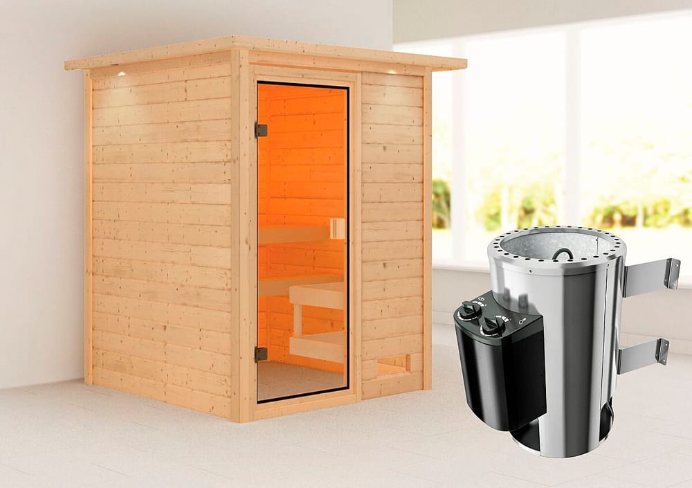 Sauna Sandra ingresso frontale, corona Sauna Karibu 647550800000 N. figura 1