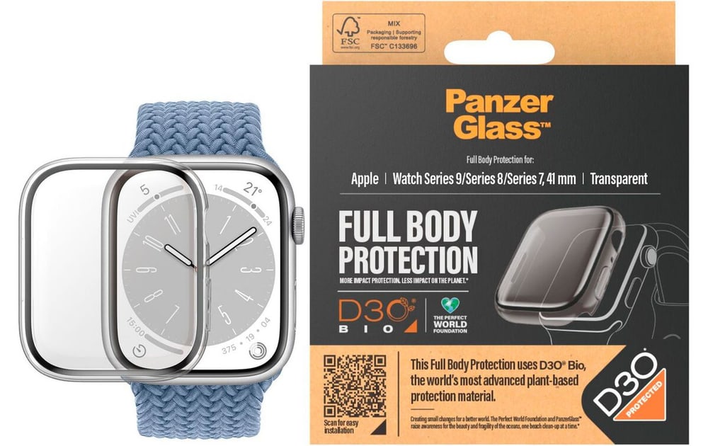 Corps intégral Apple Watch 2023 Series 9 41 mm Transparent Bracelet de montre intelligente Panzerglass 785302421545 Photo no. 1