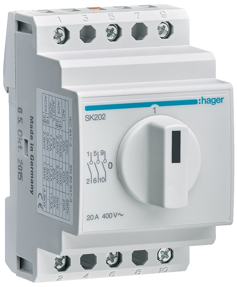Interrupteur rotatif 3 pôle 20 A 0-I pour DIN Drehschalter Hager 612169500000 Photo no. 1