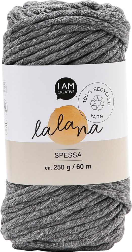 Spessa grey, filato Lalana per uncinetto, maglia, annodatura e macramè, grigio, ca. 5 mm x 60 m, ca. 250 g, 1 gomitolo Lana vergine 668367300000 N. figura 1