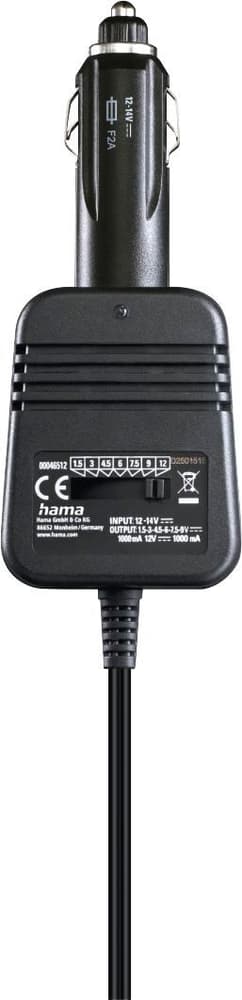 Netzteil für Kfz, einstellbar, 1000mA, 12W, max. 12V, stabilis., 8 Adapter Auto-Adapter Hama 785300181372 Bild Nr. 1