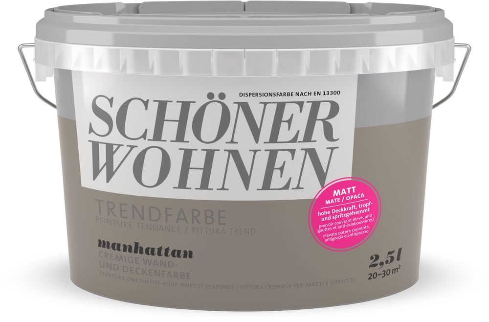 Vernice di tendenza opaca Manhatten 2.5 l Pittura per pareti Schöner Wohnen 660942500000 Contenuto 2.5 l N. figura 1