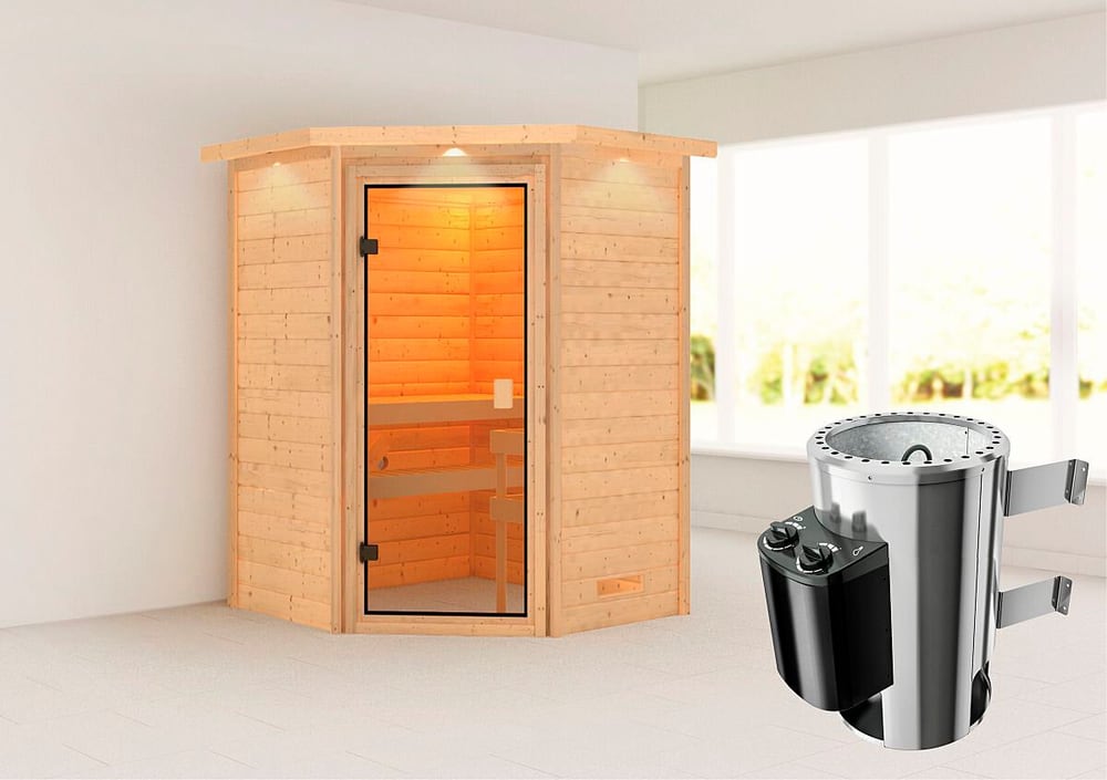 Sauna Antonia ingresso ad angolo, cornice Sauna Karibu 647464800000 N. figura 1