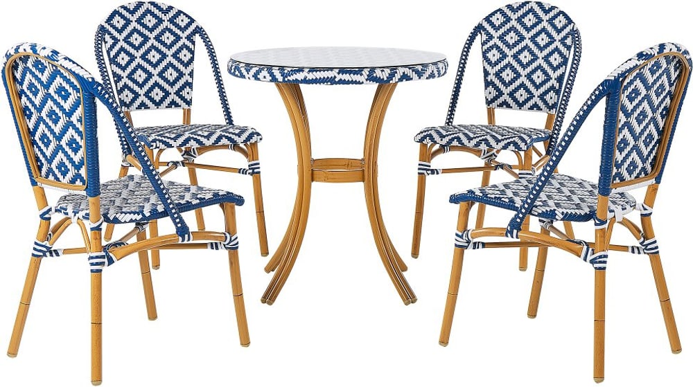 Salon de jardin en rotin bleu / blanc table et 4 chaises RIFREDDO Ensemble lounge de jardin Beliani 759242300000 Photo no. 1