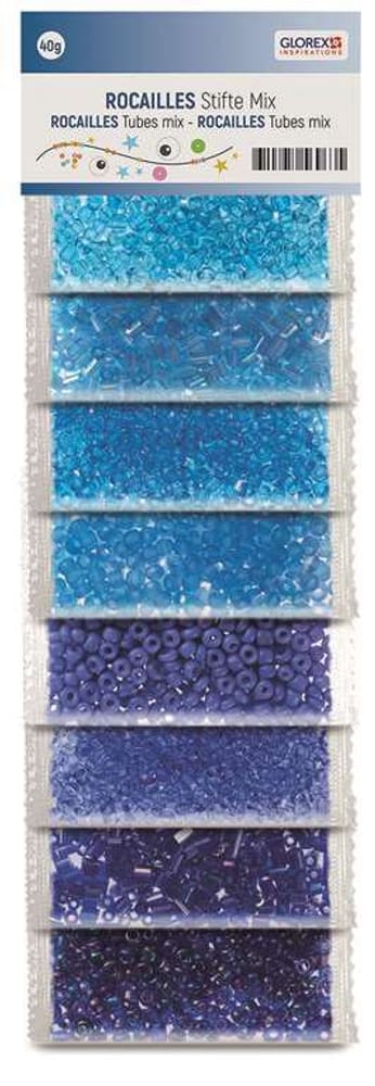 Rocailles/tubes mix, bleu 8 couleurs, 40g Perles artisanales 608106700000 Photo no. 1