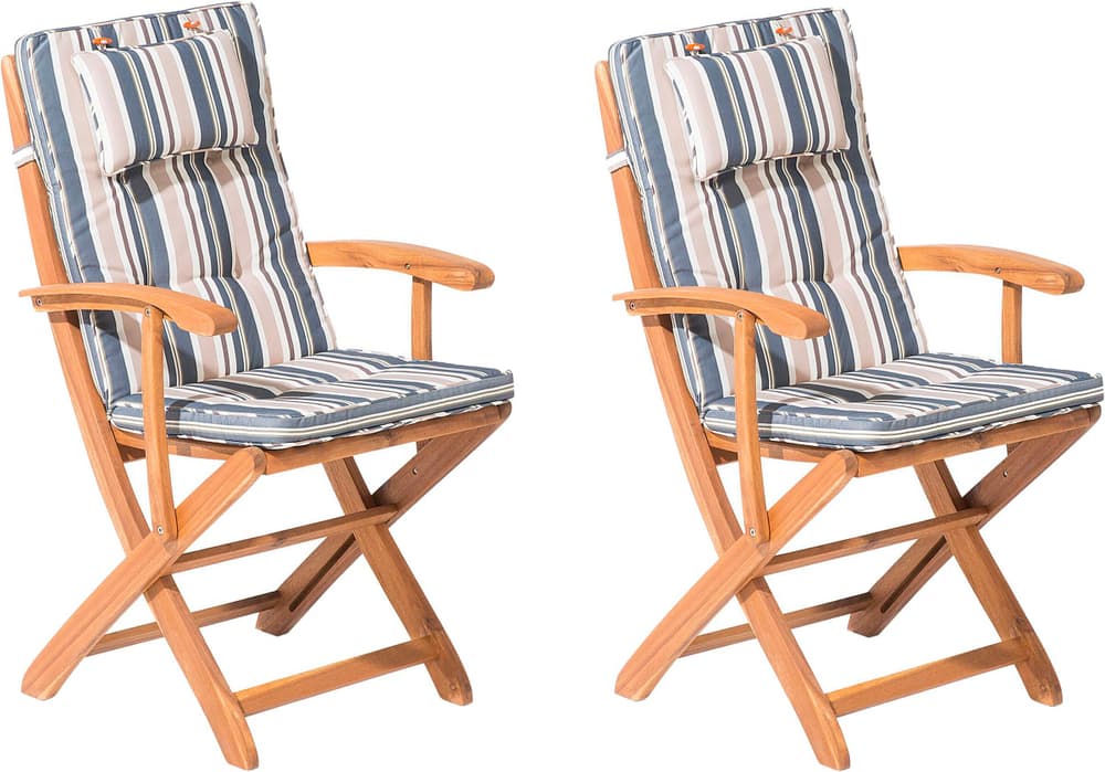 Lot de 2 chaises avec coussin à rayures beige et bleu MAUI Chaise de jardin Beliani 676106400000 Photo no. 1