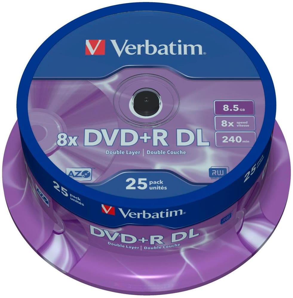DVD+R 8,5 GB, fuso (25 pezzi) DVD vuoti Verbatim 785302435913 N. figura 1