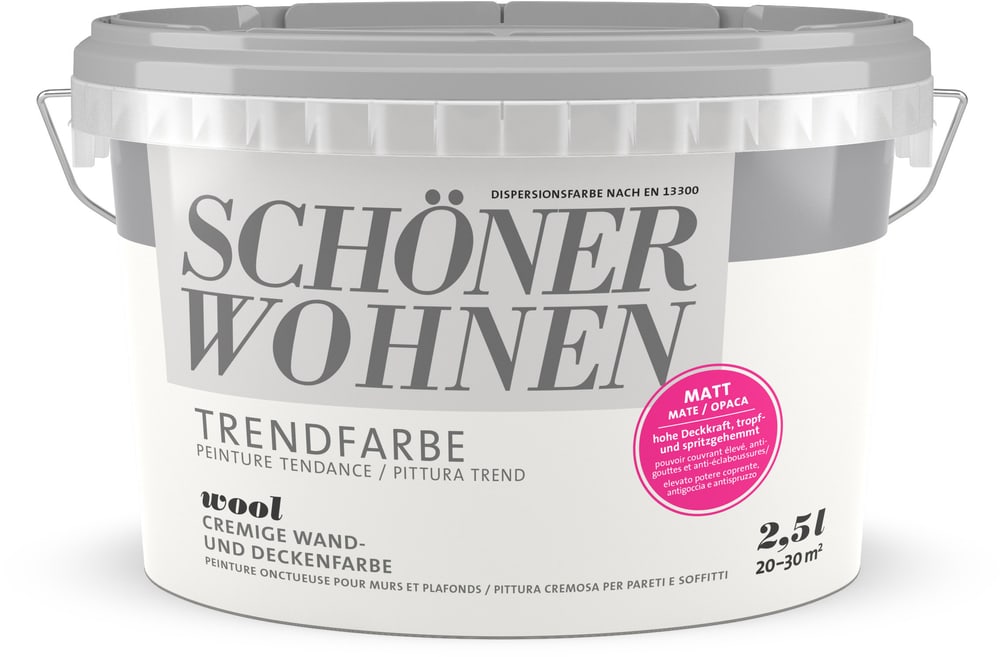 Vernice di tendenza opaca Wool 2.5 l Pittura per pareti Schöner Wohnen 660963500000 Contenuto 2.5 l N. figura 1