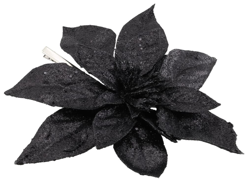 Blume mit Clip, 21cm, schwarz mit Glitter Adventsfloristik Geroma 655211800000 Bild Nr. 1