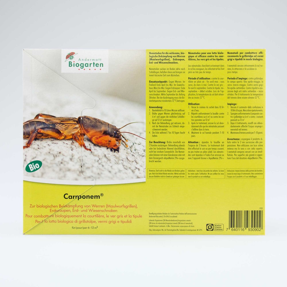 Andermatt Biogarten Carponem Nematoden gegen Werren, 612m² Nützlinge