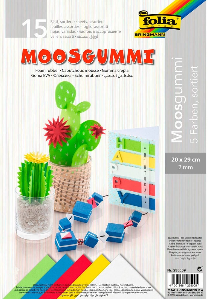 Moosgummi-Set 15 Stück, Mehrfarbig Moosgummi Folia 785302426767 Bild Nr. 1