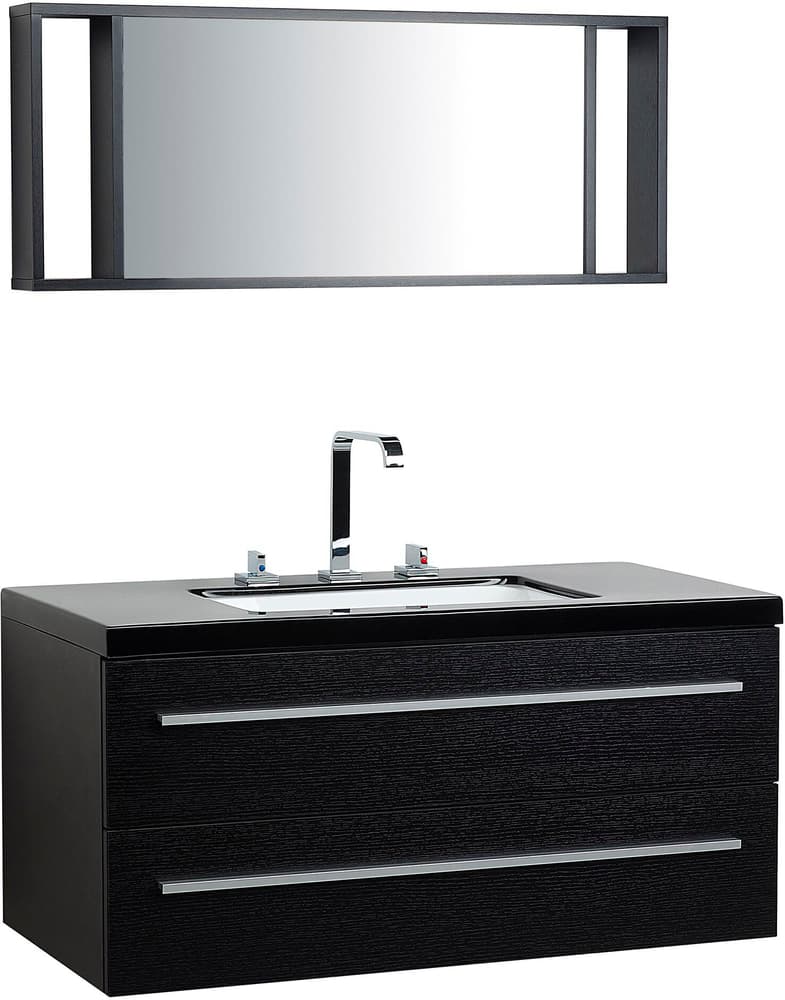 Mobile lavabo con specchio e 2 cassetti nero e argento ALMERIA Set Beliani 676105300000 N. figura 1