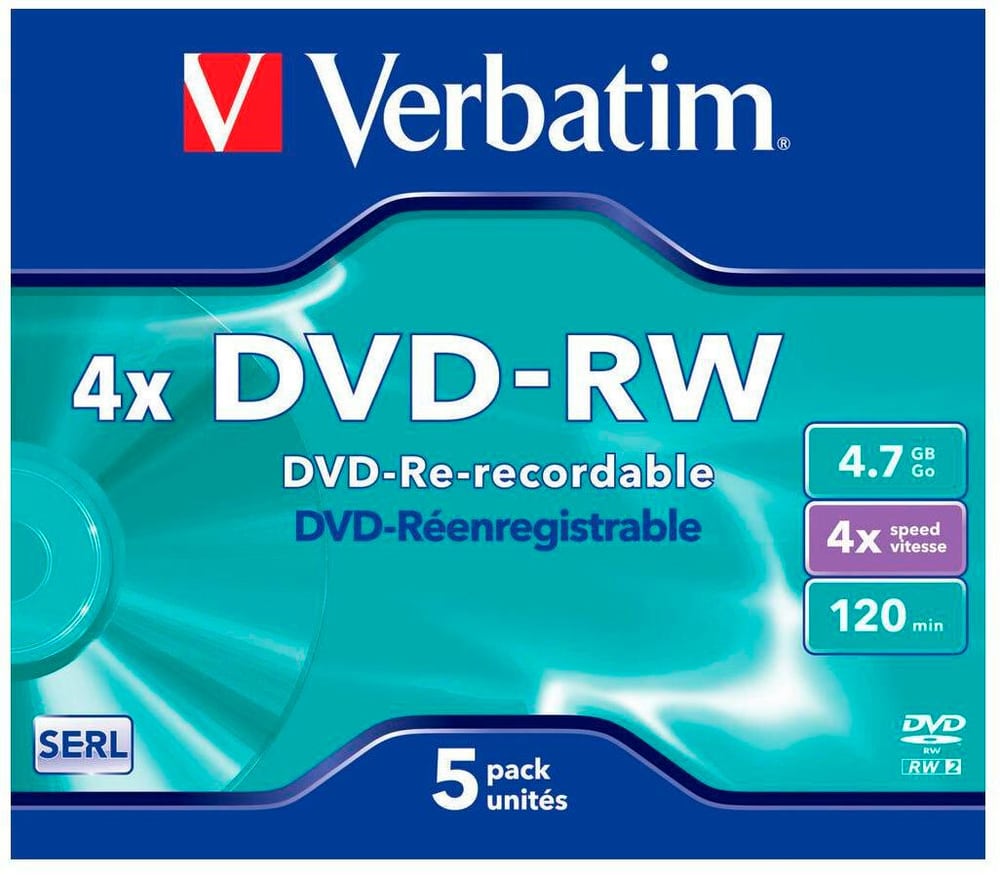 DVD-RW 43285 4.7 GB, Jewelcase (5 Stück) DVD Rohlinge Verbatim 785302435946 Bild Nr. 1