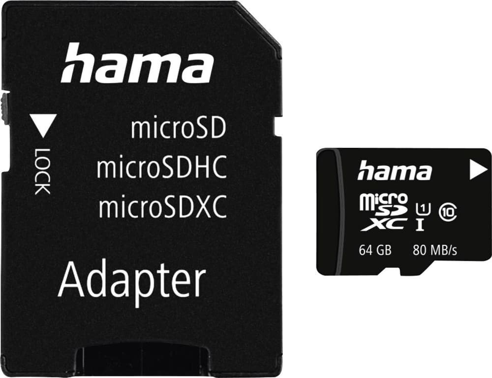 microSDXC 64GB Class 10 UHS-I 80MB / s + Adapter / Foto Scheda di memoria Hama 785302422504 N. figura 1