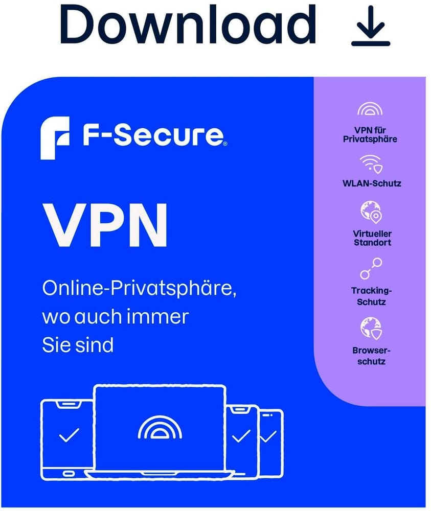 Secure VPN, 5 dispositivi, 1 anno Antivirus (Download) F-Secure 785302424622 N. figura 1