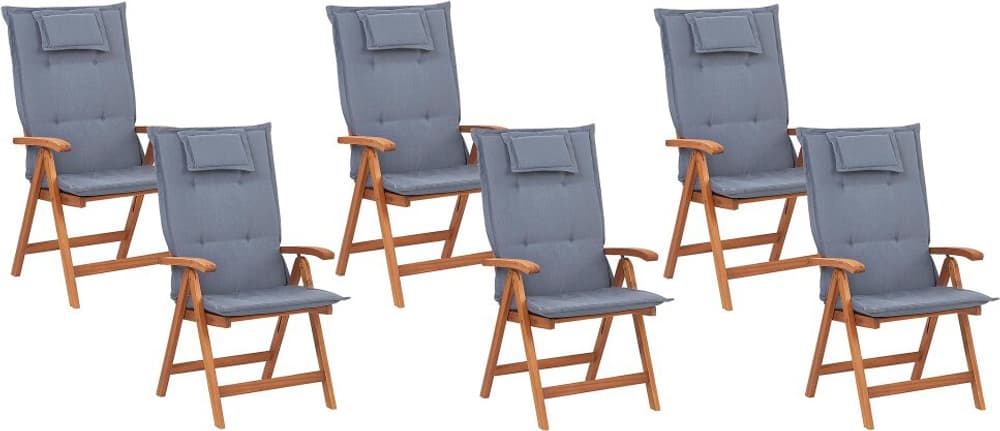 Set di 6 sedie da giardino in legno con cuscini blu JAVA Sedia da giardino Beliani 759234600000 N. figura 1