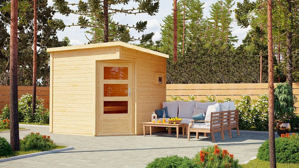 Sauna house Pelle con porta a tutto vetro, 38 mm Sauna Karibu 647458000000 N. figura 1