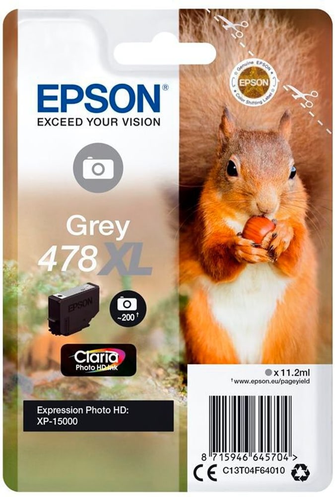 Singlepack Grey 478XL Squirrel Clara Photo HD Ink Cartouche d’encre Epson 785302432157 Photo no. 1