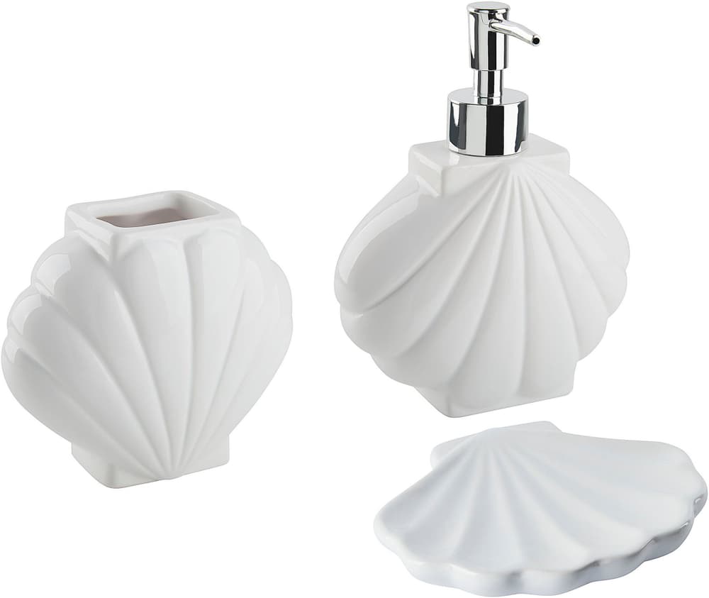 Set di 3 accessori bagno ceramica bianco SHELL Set Beliani 674731600000 N. figura 1
