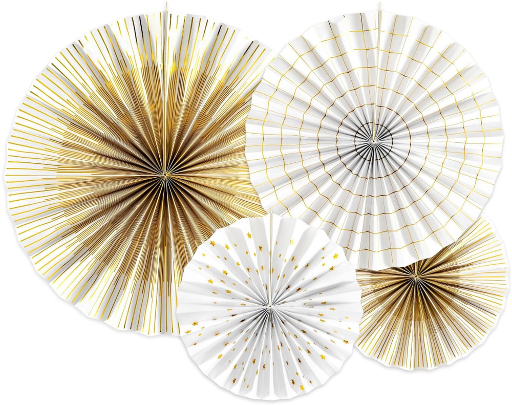 Rosoni bicolore 4 pezzi, bianco/oro Decorazione di carta PartyDeco 785302407853 N. figura 1