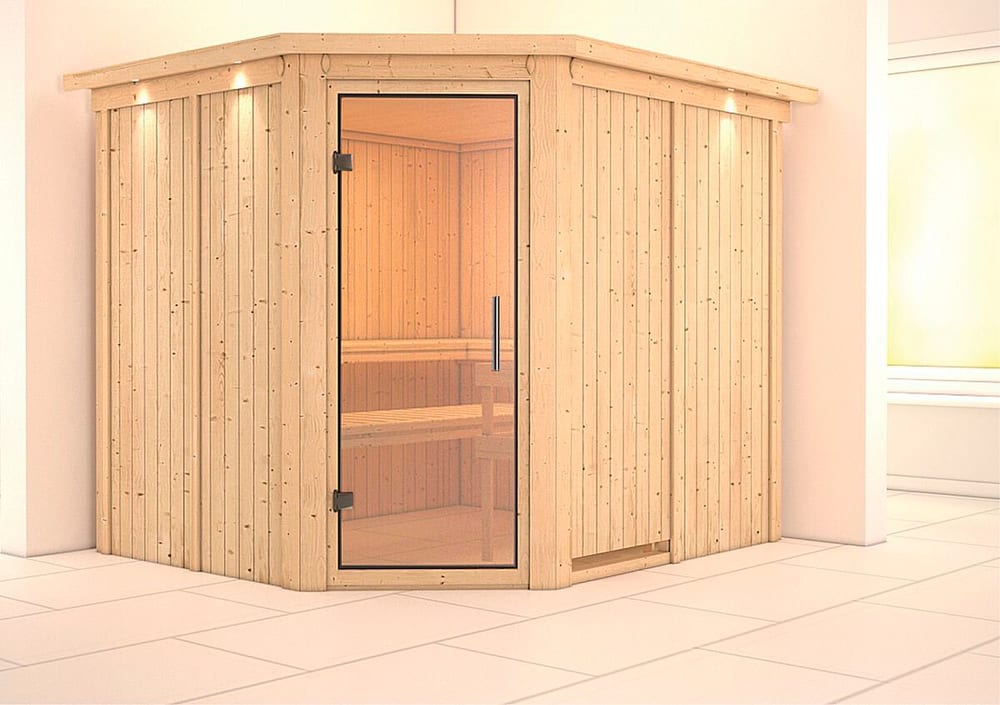 Ingresso angolare della sauna Malin, cornice Sauna Karibu 647492200000 N. figura 1