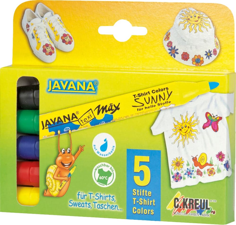 KREUL Javana texi mäx Sunny, Crayons à tissu medium pour tissus clairs avec une épaisseur de trait d’env. 2-4 mm, multicolore, set de 5 pièces Marqueur textile C.Kreul 665528700000 Photo no. 1