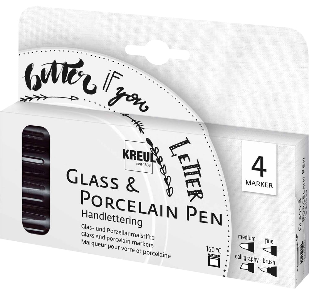 KREUL, glassporcelain pen handlet, set de 4 Stylo en verre + stylo C.Kreul 666788400000 Photo no. 1