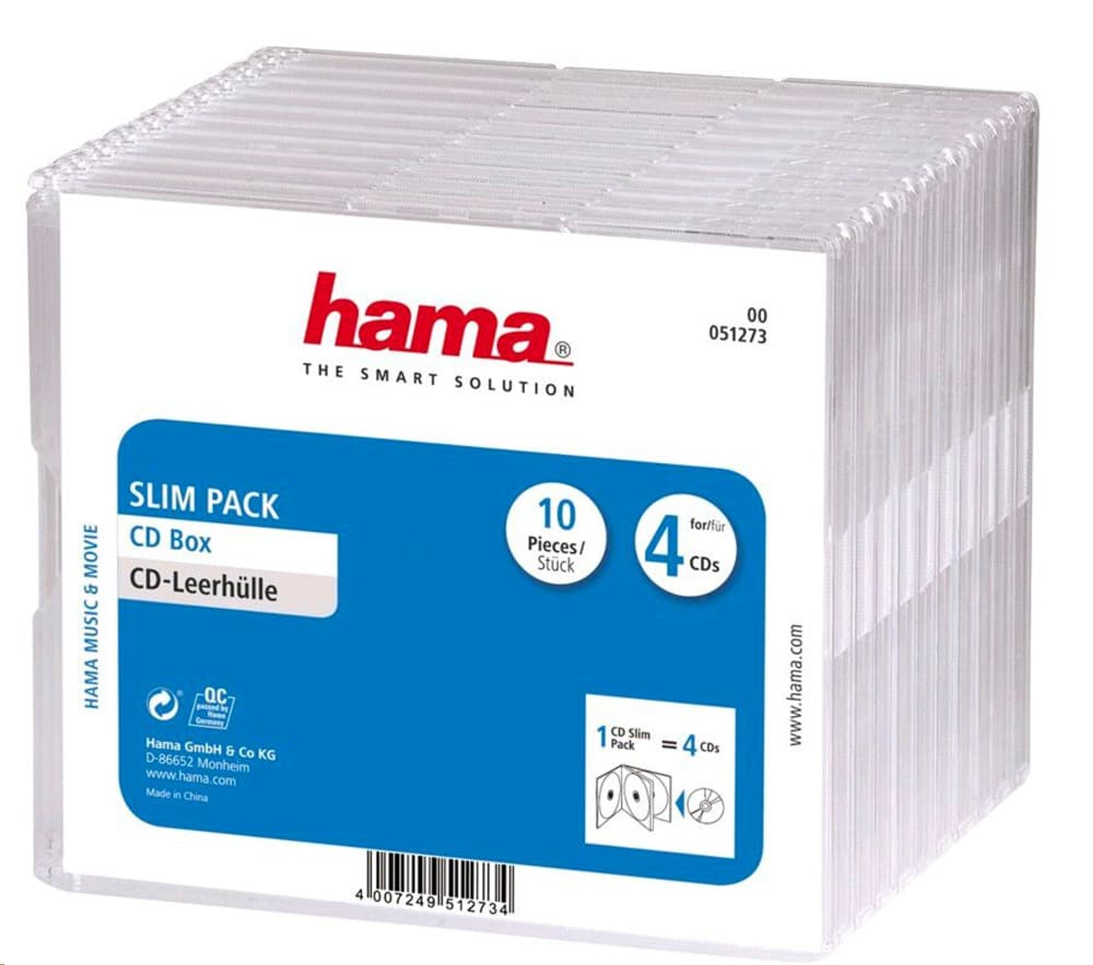 Boîtier "Slim" pour CD Pack 4, lot de 10 Boîtier vide pour médias optiques Hama 785300172229 Photo no. 1
