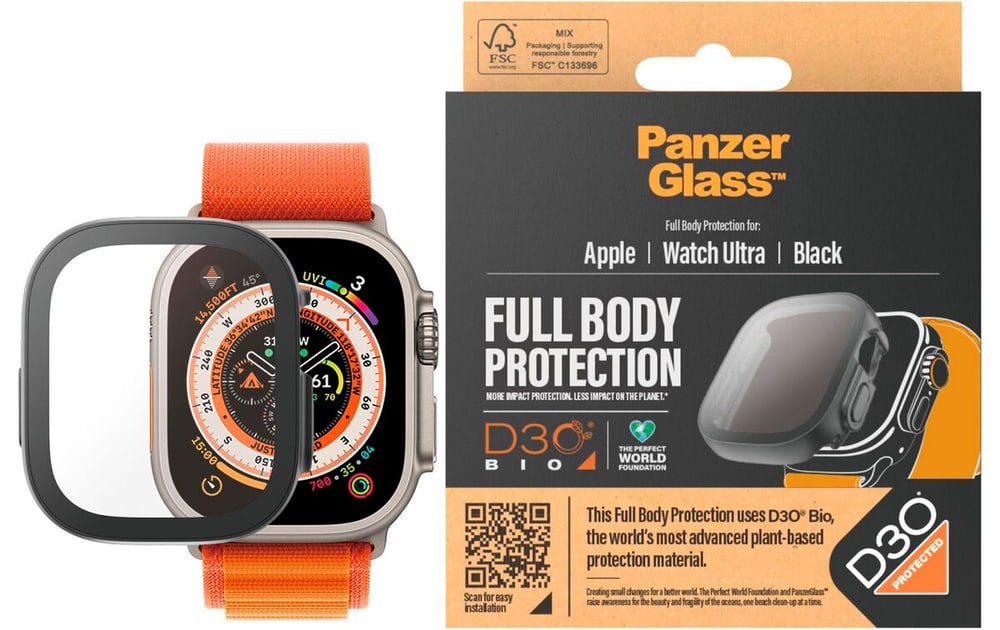 Corps intégral Apple Watch Ultra 49 mm Noir Bracelet de montre intelligente Panzerglass 785302421550 Photo no. 1