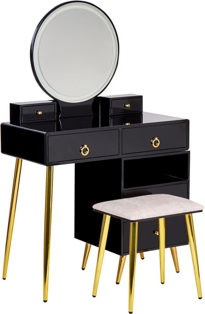 Coiffeuse avec miroir à LED et tabouret noir et doré YVES Table de maquillage Beliani 676113000000 Photo no. 1