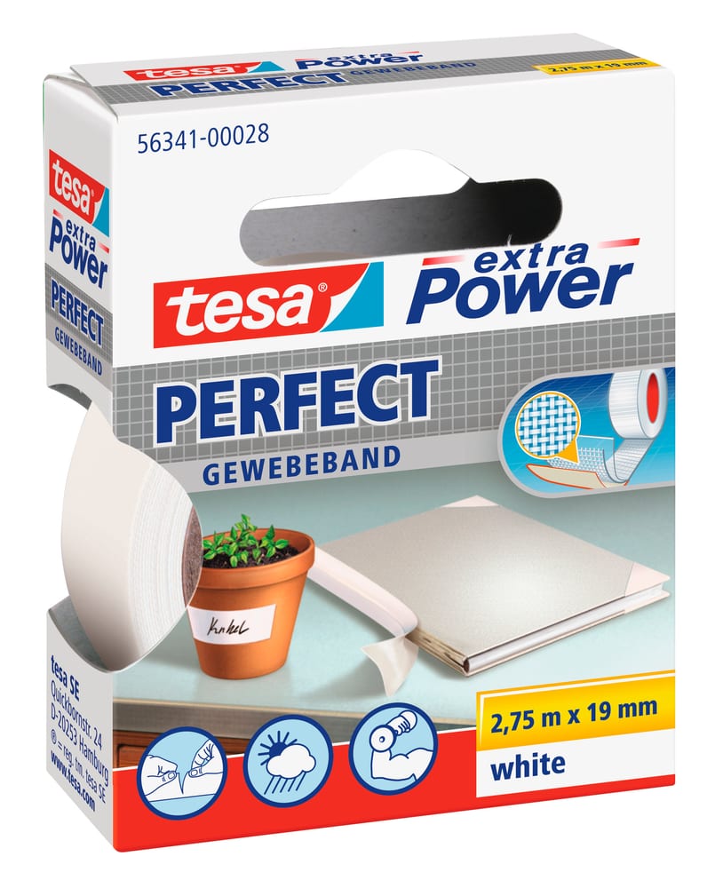 extra Power® Perfect 2.75m:19mm blanc Rubans adhésifs Tesa 663081100000 Photo no. 1