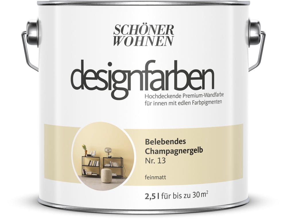 Designfarbe Champagnergelb 2,5 l Pittura per pareti Schöner Wohnen 660976200000 Contenuto 2.5 l N. figura 1