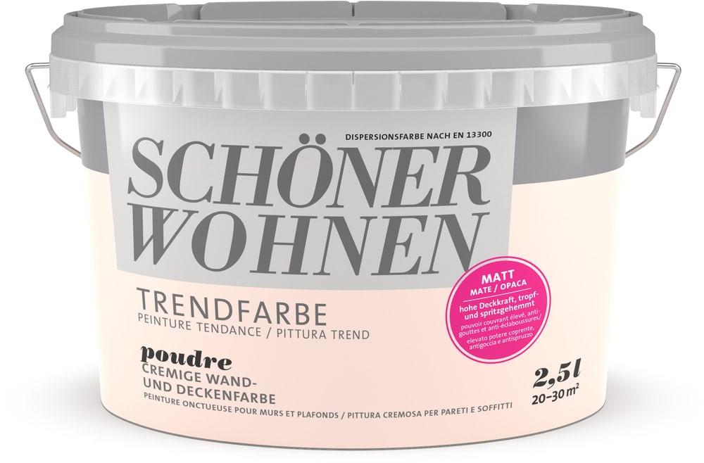 Vernice di tendenza opaca Poudre 2.5 l Pittura per pareti Schöner Wohnen 660968200000 Contenuto 2.5 l N. figura 1