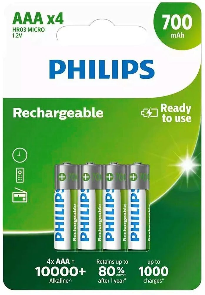 Rechargeable NiMH 700 mAh AAA / HR03 (4 pièces) Pile rechargeable Philips 785300174876 Photo no. 1
