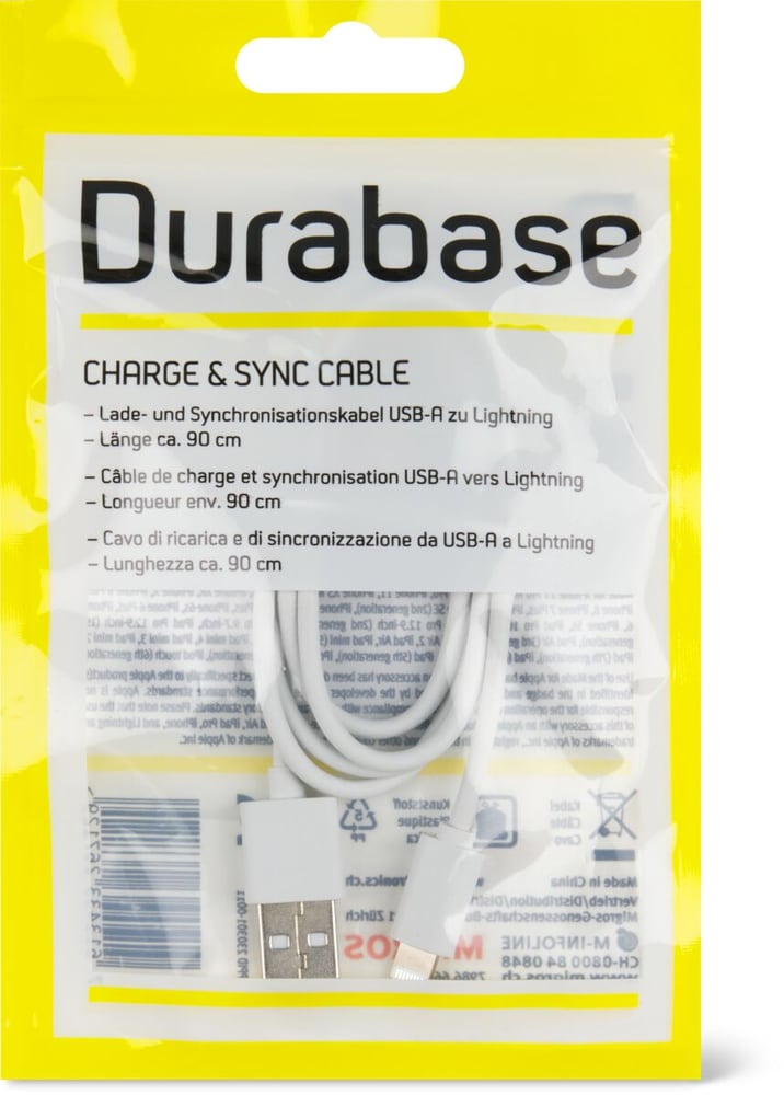 USB-A to Lightning Charge & Sync Cable Ladekabel Durabase 798666400000 Bild Nr. 1