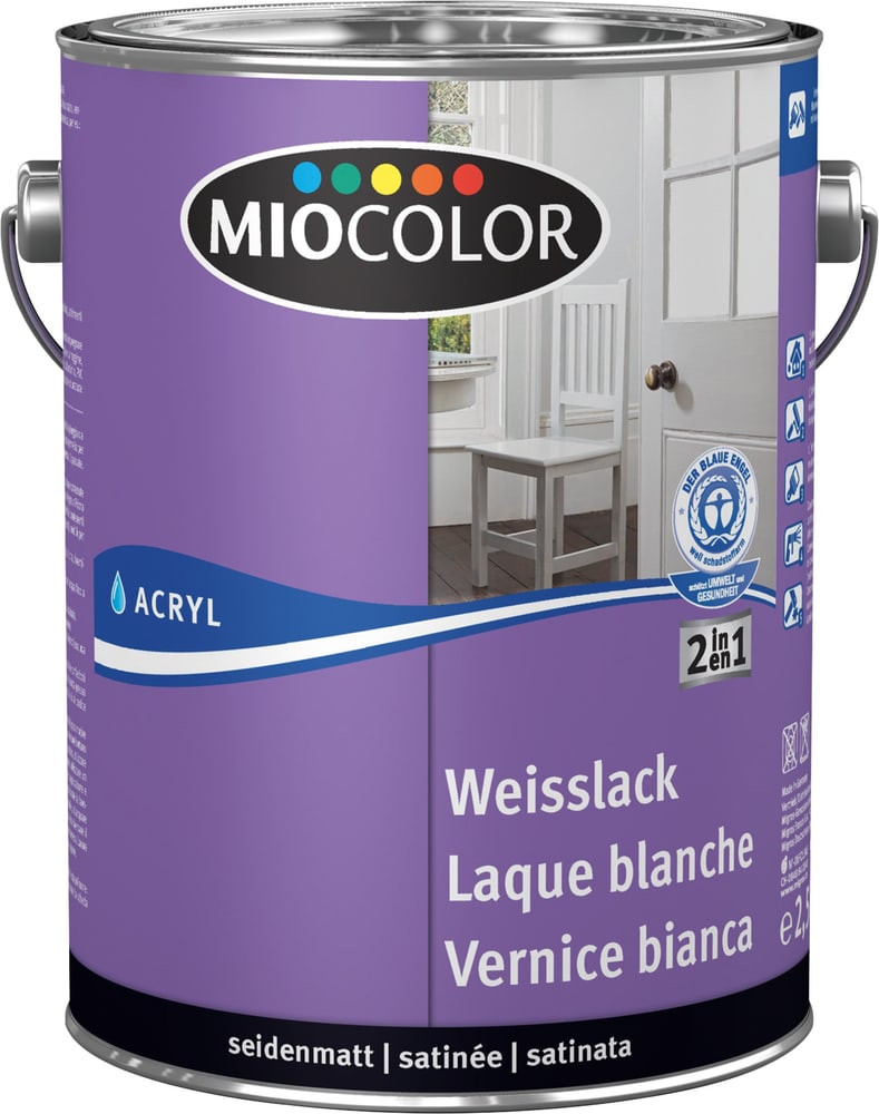 Acryl Weisslack seidenmatt weiss 2.5 l Acryl Weisslack Miocolor 660562700000 Farbe Weiss Inhalt 2.5 l Bild Nr. 1