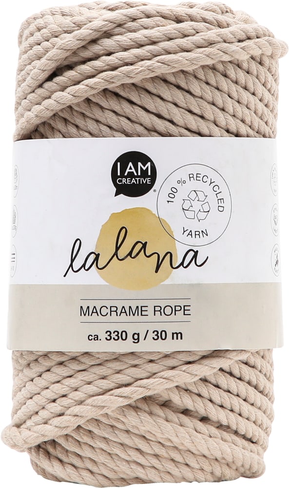 Macrame Rope beige, Lalana Knüpfgarn für Makramee Projekte, zum Weben und Knüpfen, Beige, 5 mm x ca. 30 m, ca. 330 g, 1 gebündelter Strang Makramee Garn 668362900000 Bild Nr. 1