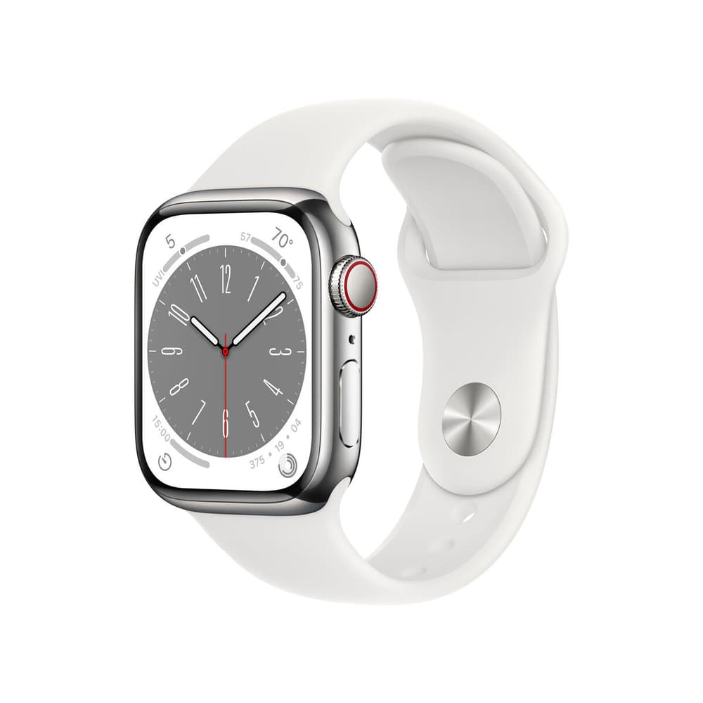 Watch Series 8 GPS + Cellular 41mm Silver Stainless Steel Case with White Sport Band - Regular Montre connectée Apple 785300169170 Photo no. 1