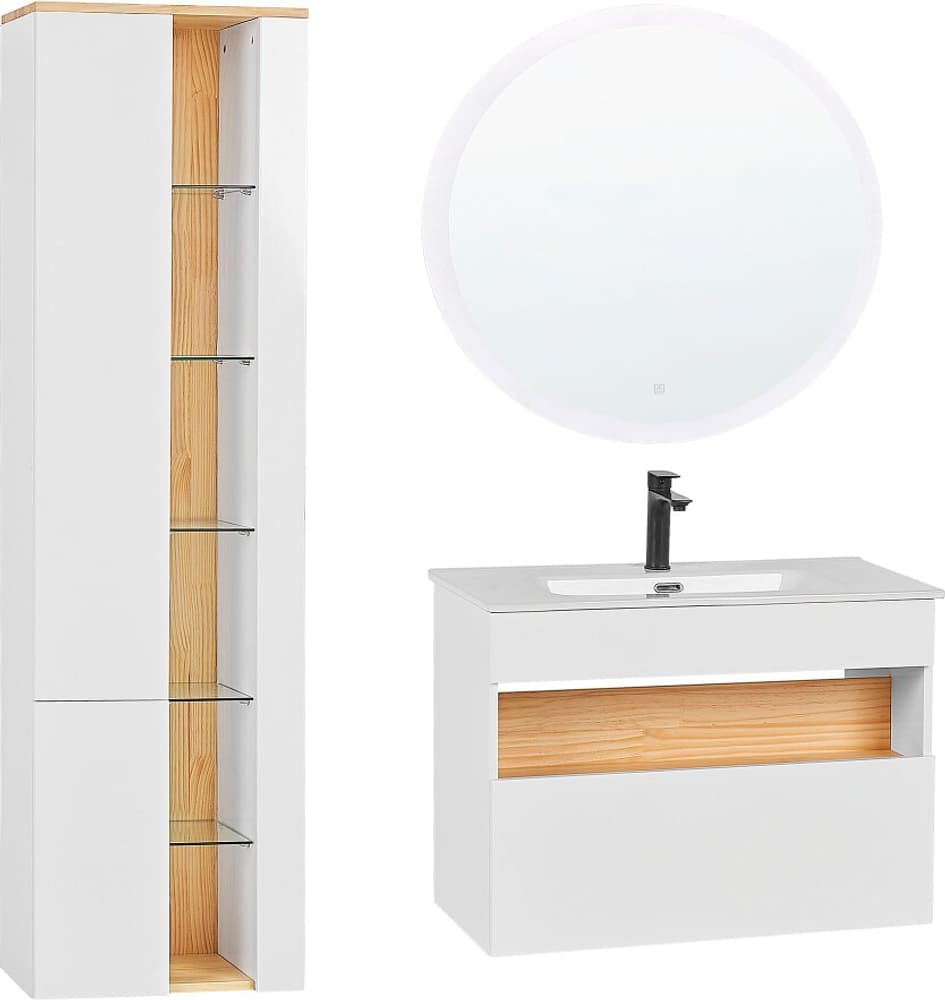 Mobile bagno bianco con pensile lavabo e specchio FIGUERES Set Beliani 655519900000 N. figura 1