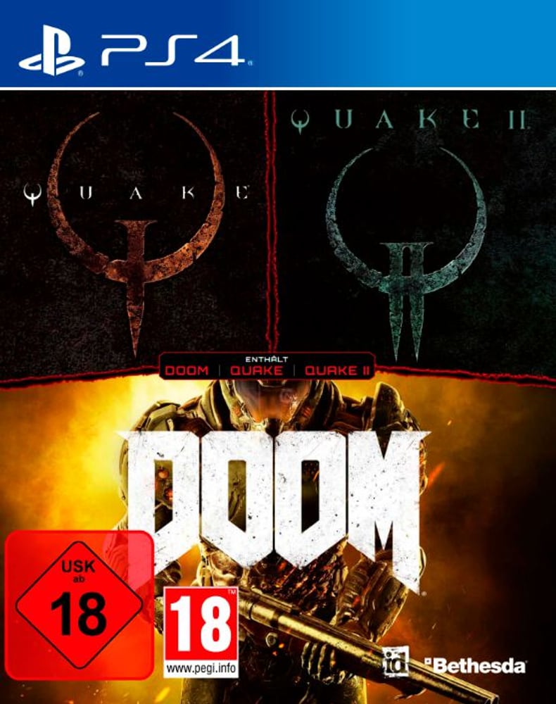 PS4 - id Action Pack Vol. 4 (Quake [Enhanced] + Quake 2 [Enhanced]) - Bonus: DOOM (2016) Game (Box) 785302414001 N. figura 1