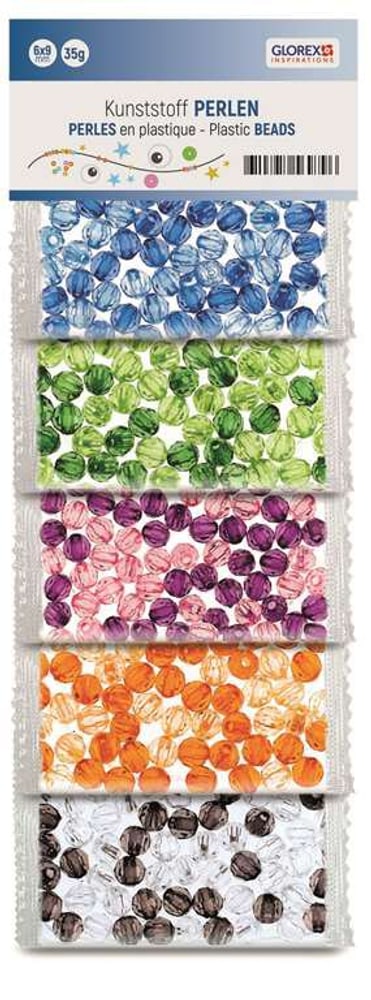Perline di plastica, trasp. multicolore, 6mm, 5 colori 50g Perline artigianali 608107400000 N. figura 1