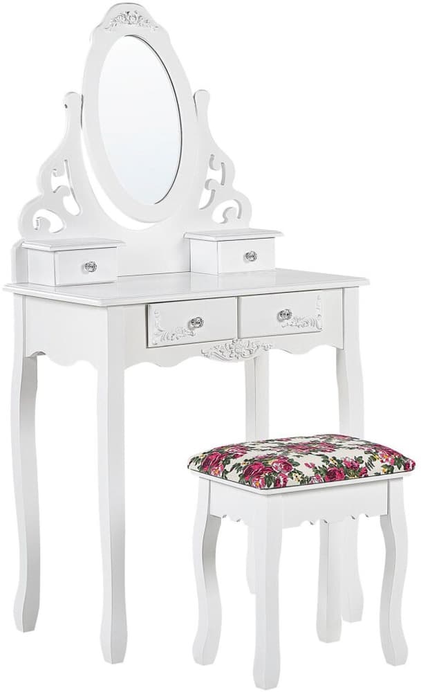 Coiffeuse blanche 4 tiroirs avec miroir et tabouret AMOUR Table de maquillage Beliani 759226100000 Photo no. 1