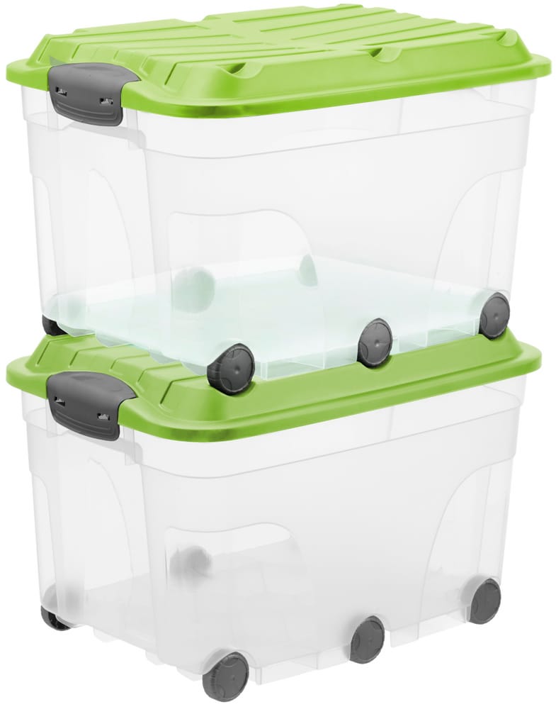 Rotho Roller 6, 57 l mit Deckel und Rollen, 2er-Set Aufbewahrungsbox