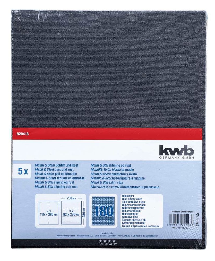 Schleifbogen Blauköper K 180, 5 Stk. Schleifpapier kwb 610552900000 Bild Nr. 1