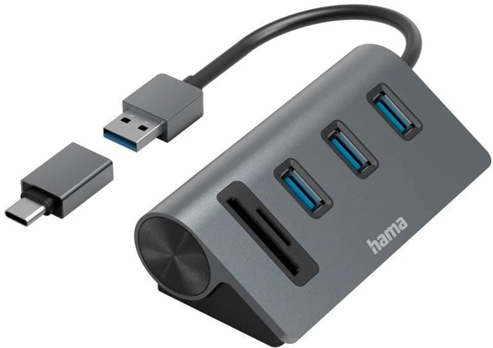 Hub USB / lecteur de cartes, 5 ports, 3x USB-A, SD, microSD, adaptateur USB-C inclus Lecteur de cartes Hama 785300184291 Photo no. 1