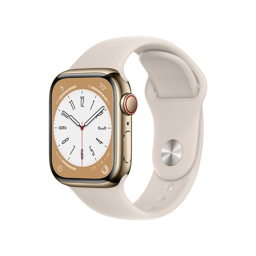 Watch Series 8 GPS + Cellular 45mm Gold Stainless Steel Case with Starlight Sport Band - Regular Montre connectée Apple 785300169180 Photo no. 1